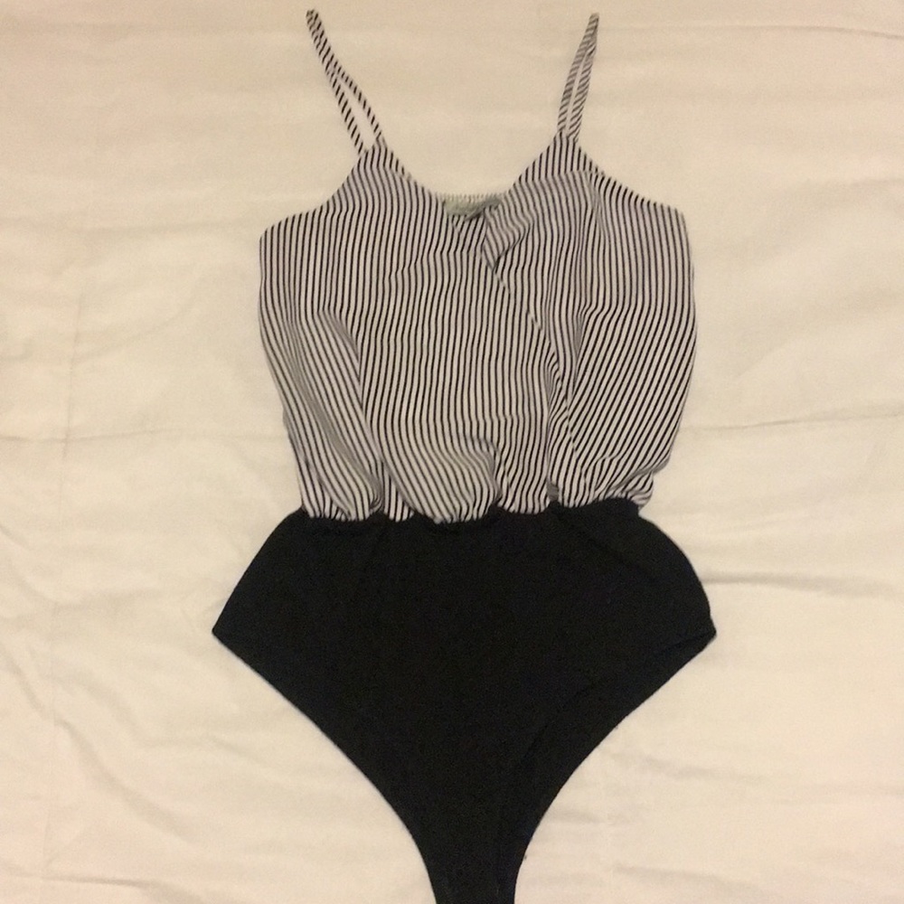 Navy and white striped bodysuit